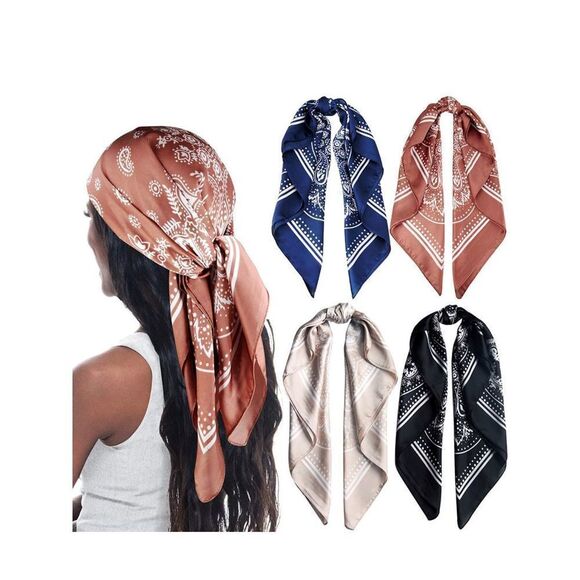 4 Pcs or2 Pcs 27 inches Silk Feel Satin Square Head Scarves for Women Neck Hair - Picture 1 of 6